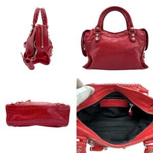 Balenciaga Leather Bag Handbag Shoulder Red City Giant
